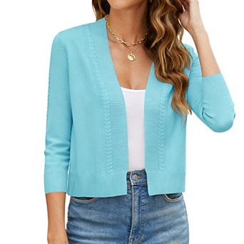 Women's Cropped Knit Cardigan 3/4 Sleeve Buttonless Cover-Up