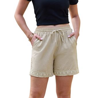 Women's Casual Summer Elastic High Waisted Drawstring Wide Leg Shorts with Pockets