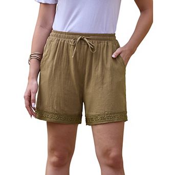 Women's Casual Summer Elastic High Waisted Drawstring Wide Leg Shorts with Pockets