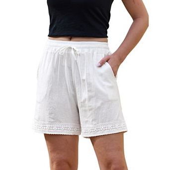 Women's Casual Summer Elastic High Waisted Drawstring Wide Leg Shorts with Pockets