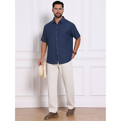 Men's Texture Shirts Short Sleeve Button Down Solid Casual Knitted Shirt