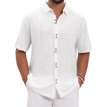 Men's Texture Shirts Short Sleeve Button Down Solid Casual Knitted Shirt