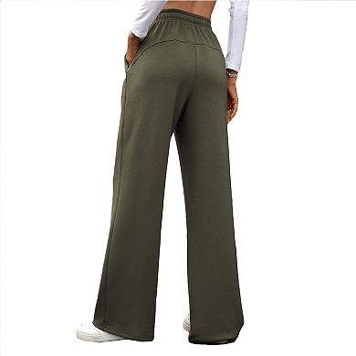 Women's High-Waisted Wide Leg Pants Drawstring Waist Straight Cut Trousers with Pockets