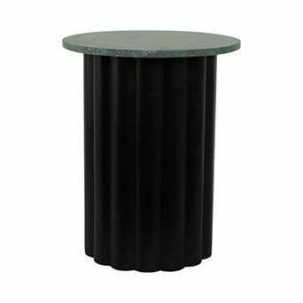 16 in Round Wood Ribbed Accent Table with Marble Top