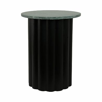 16 in. Round Wood Ribbed Accent Table with Marble Top