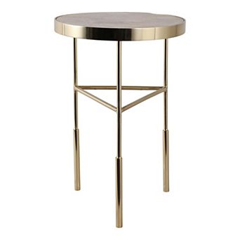 14 in Round Travertine Top Slim Frame End Table