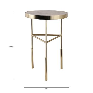 14 in. Round Travertine Top Slim Frame End Table