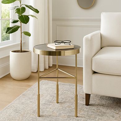 14 in. Round Travertine Top Slim Frame End Table