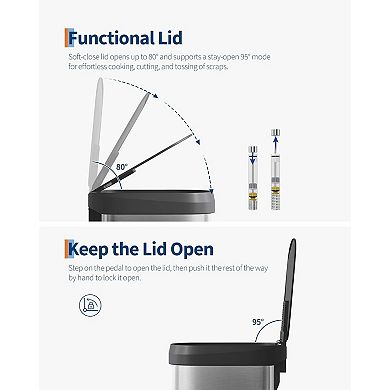 Stainless Steel Step Trash Can, 16 Gal Kitchen Bin with Soft Close Lid & Liner Rim