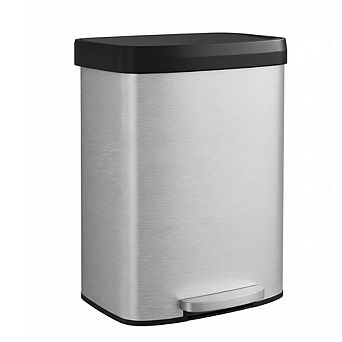Stainless Steel Step Trash Can, 16 Gal Kitchen Bin with Soft Close Lid & Liner Rim