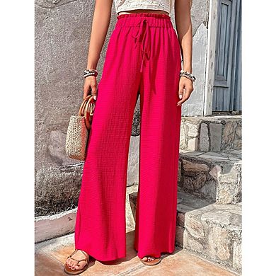 Women’s Lightweight High Waist Wide Leg Drawstring Pants Breathable Loose Palazzo Trousers