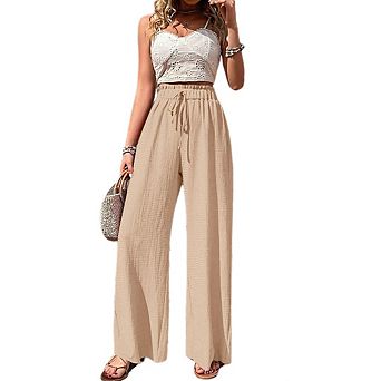 Women’s Lightweight High Waist Wide Leg Drawstring Pants Breathable Loose Palazzo Trousers