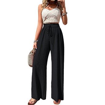 Women’s Lightweight High Waist Wide Leg Drawstring Pants Breathable Loose Palazzo Trousers
