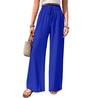 Women’s Lightweight High Waist Wide Leg Drawstring Pants Breathable Loose Palazzo Trousers