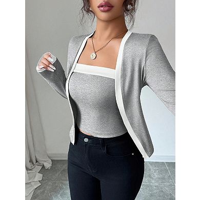 Women's 2-Piece Knit Cardigan & Tank Top Set Slim-Fit Long Sleeve Crop Jacket