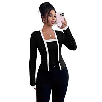 Women's 2 pc Knit Cardigan & Tank Top Set Slim-Fit Long Sleeve Crop Jacket
