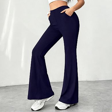 Women's High-Waisted Flared Pants, Stretch Bootcut Floor-Length Trousers