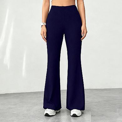 Women's High-Waisted Flared Pants, Stretch Bootcut Floor-Length Trousers
