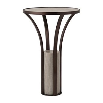 16 in Round Marble Top Narrow Pedestal Base End Table