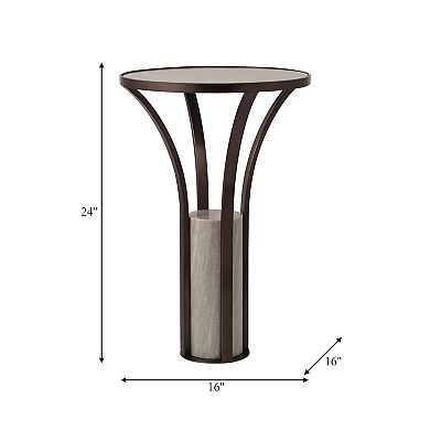 16 in. Round Marble Top Narrow Pedestal Base End Table