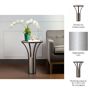 16 in. Round Marble Top Narrow Pedestal Base End Table