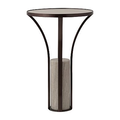 16 in. Round Marble Top Narrow Pedestal Base End Table
