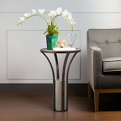 16 in. Round Marble Top Narrow Pedestal Base End Table