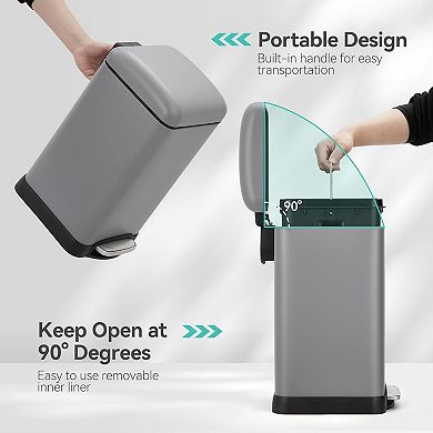 1.2L Soft-Close Step Can, Polished Anti-Fingerprint Trash Bin with Removable Bucket