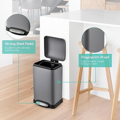 1.2L Soft-Close Step Can, Polished Anti-Fingerprint Trash Bin with Removable Bucket