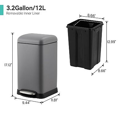 1.2L Soft-Close Step Can, Polished Anti-Fingerprint Trash Bin with Removable Bucket