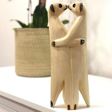 Hand Carved Standing Meerkat - Lovers Pair