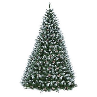 Pre-Decorated Flocked Artificial Christmas Tree with Warm White LEDs, Pine Cones & Easy Assembly