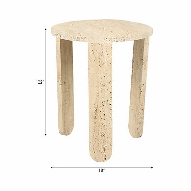22" Louva Carved Travertine Accent Table