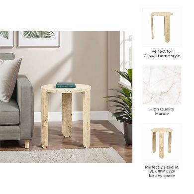 22" Louva Carved Travertine Accent Table