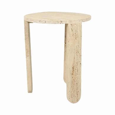 22" Louva Carved Travertine Accent Table
