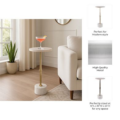 10 in. Round Marble Top Cocktail End Table