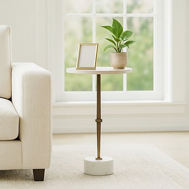 10 in. Round Marble Top Cocktail End Table