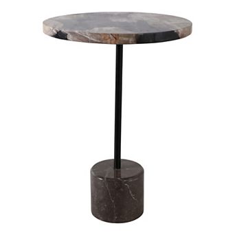 15 in Round Marble Top Petrified Wood End Table