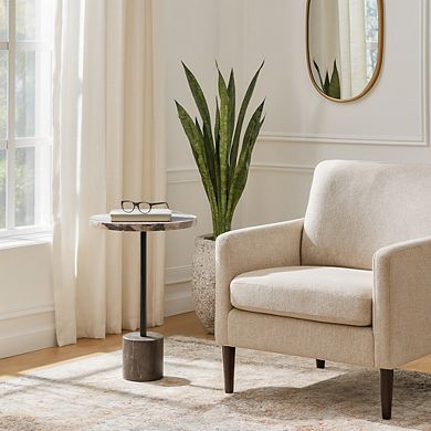 15 in. Round Marble Top Petrified Wood End Table