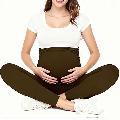 Maternity Support Leggings High-Waisted Stretch Pregnancy Pants with Full Belly Panel