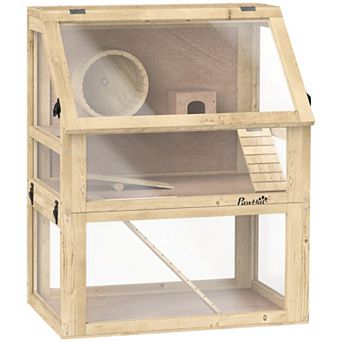 PawHut 3 tier Wooden Hamster Cage w/ Detachable Bottom, 24inch x 16" x 29.5"
