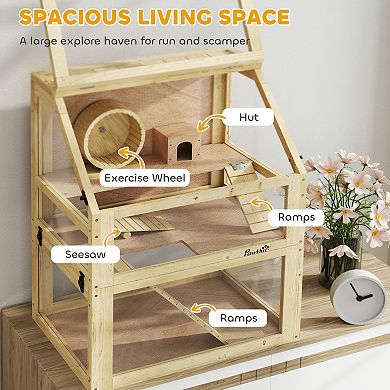 PawHut 3 Tiers Wooden Hamster Cage w/ Detachable Bottom, 24inch x 16inch x 29.5inch