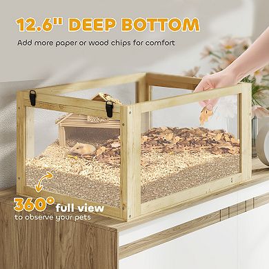 PawHut 3 Tiers Wooden Hamster Cage w/ Detachable Bottom, 24inch x 16inch x 29.5inch