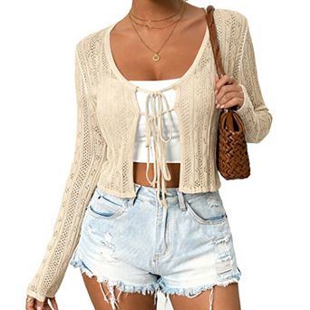 Women's Lightweight Tie-Front Cardigan Long Sleeve Draped Knit Cover-Up
