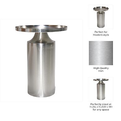 14 in. Circle Iron Brushed Metallic Surface End Table