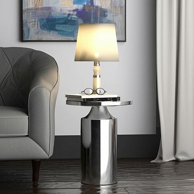 14 in. Circle Iron Brushed Metallic Surface End Table