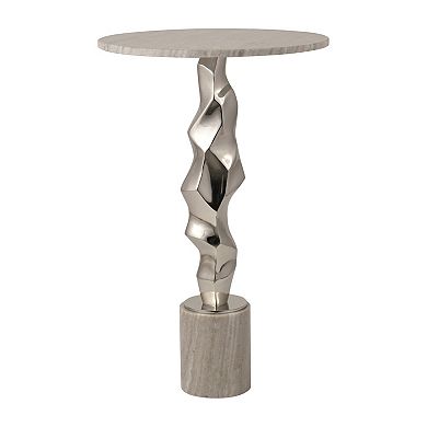 16 in. Round Marble Top Sculptural Base End Table