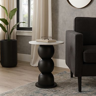 18 in. Round Marble End Table with Bubble Base