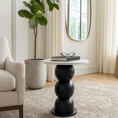18 in. Round Marble End Table with Bubble Base