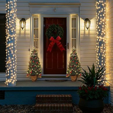 Pre-Lit Mini Snow Flocked Christmas Tree, 78 LED Lights, Red Berries & Pine Cones